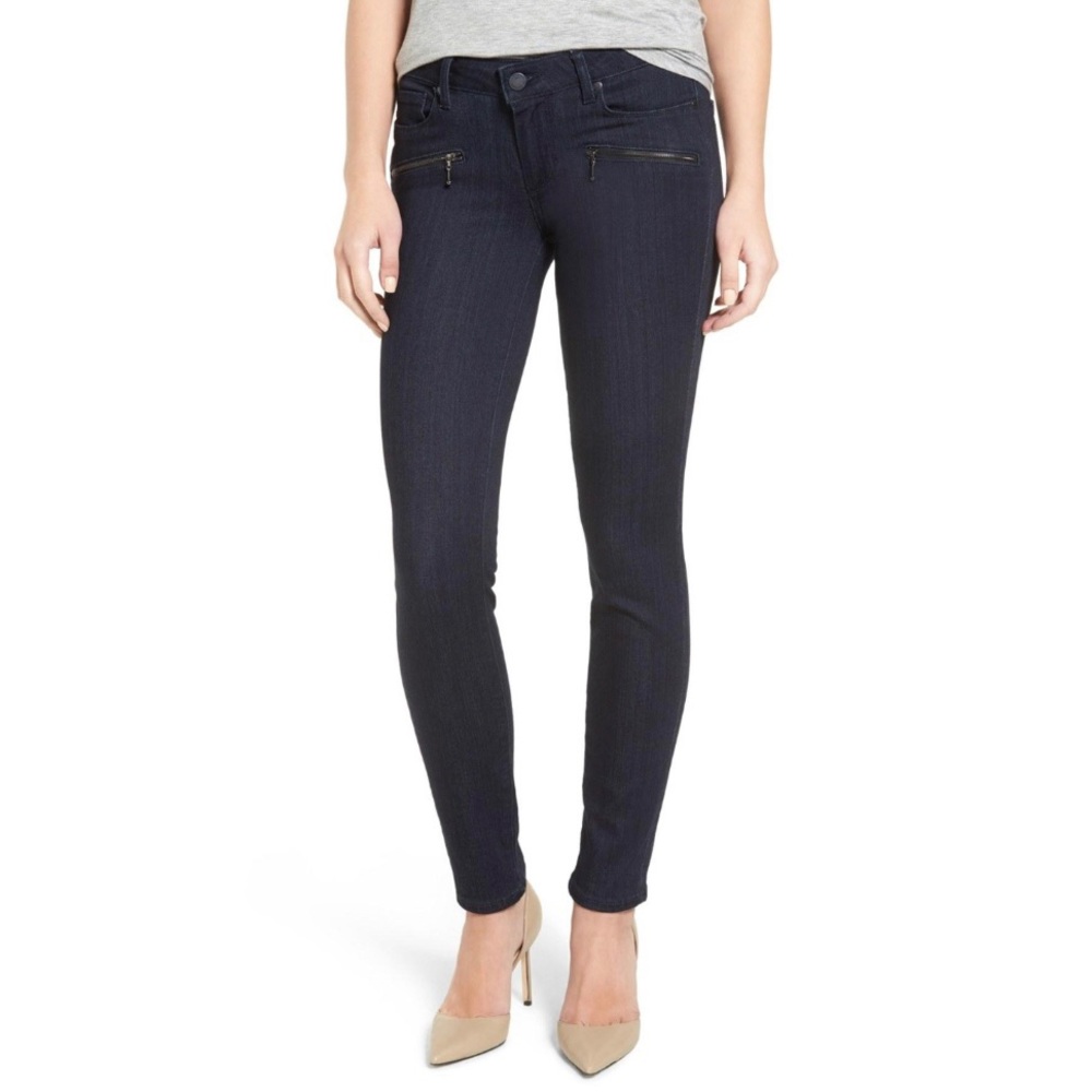 Paige Indio Zip Ultra Skinny Jeans in Midnight Navy Gunmetal sz 33